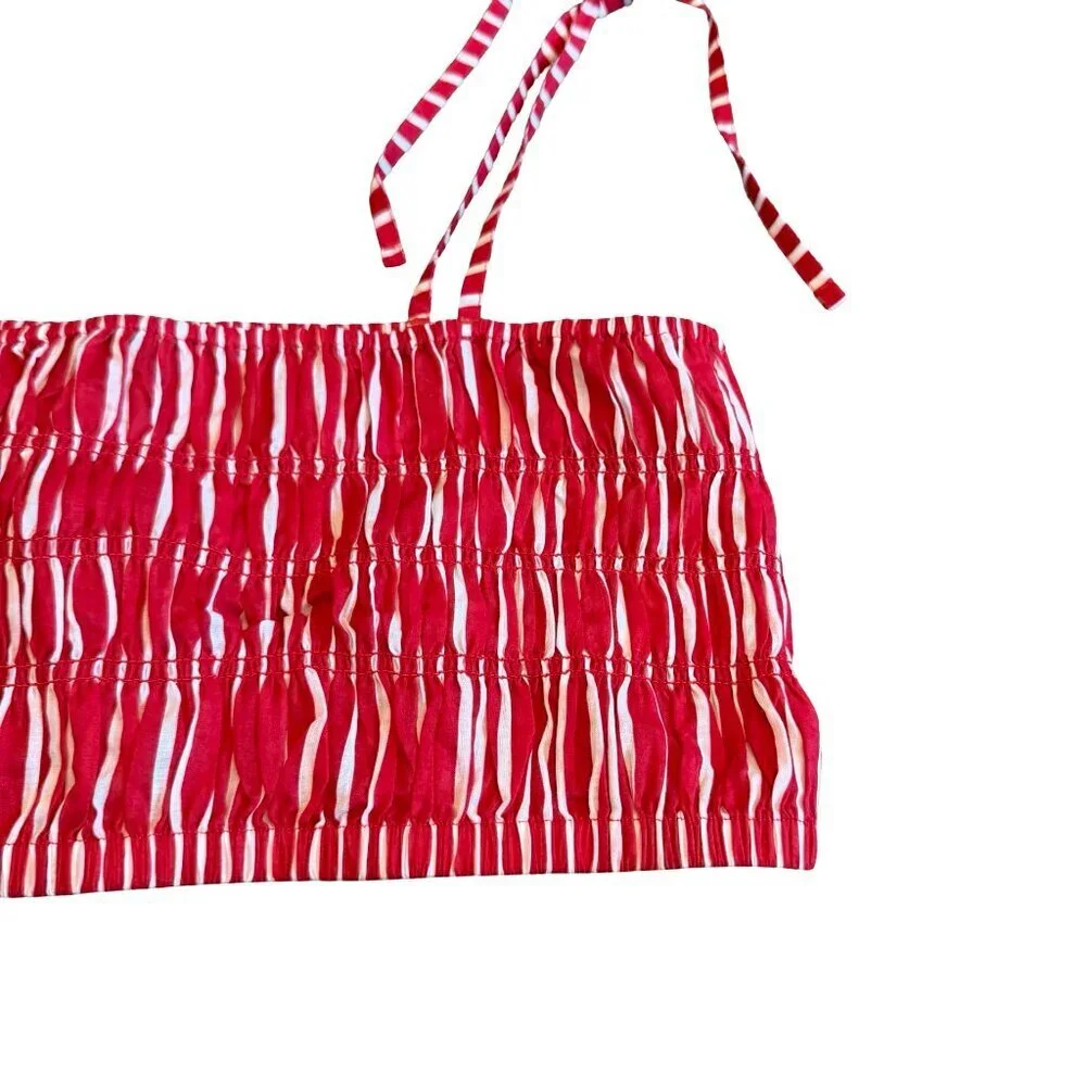 J. Crew Red White Cropped Spaghetti Strip Crop Top Shirt Ruched Size Medium